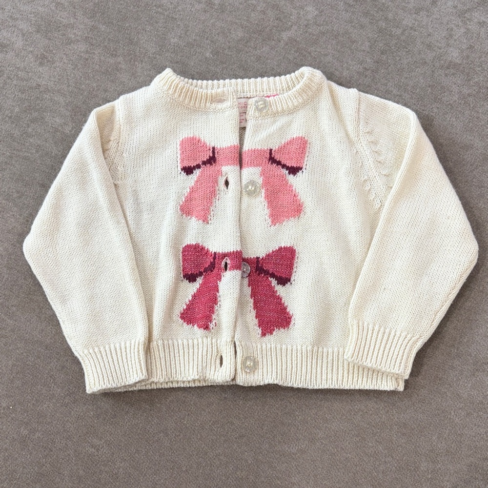Pink Chicken Cream Cardigan with Pink Bows